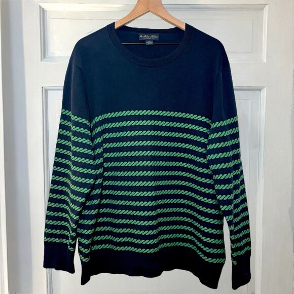 Brooks Brothers Sweater Men's XXL Navy Green Cotton Mariner Rope Stripe Crewneck - Picture 3 of 6